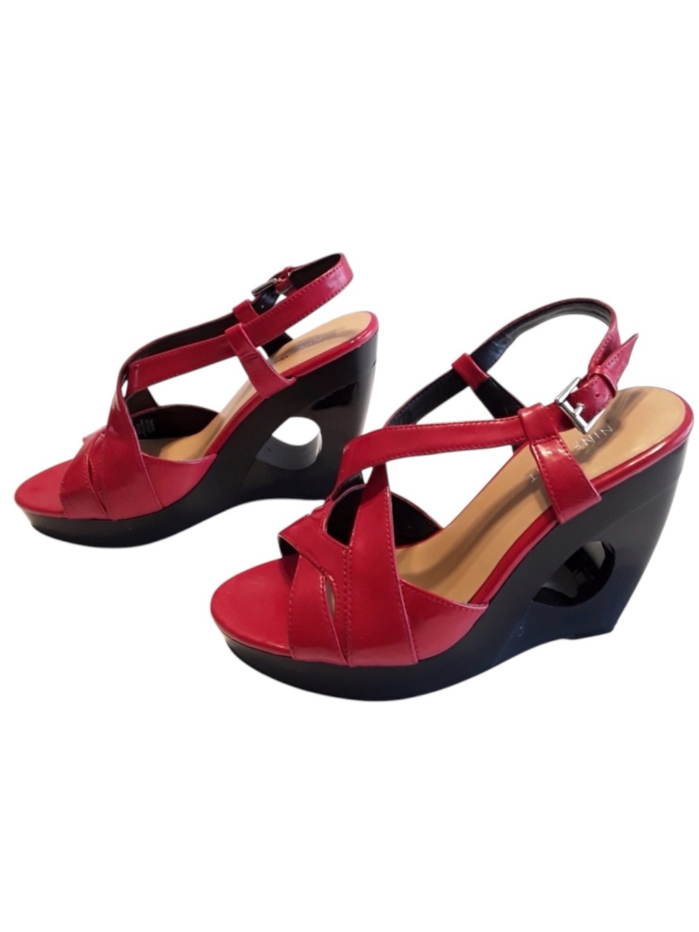 Nine West RED Strawberry Wedge Sandals 6.5 NWOT